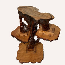 Load image into Gallery viewer, VTG 3 Tier Table Live Edge Thick Natural Burled Wood PAIR Root - Brutalist Tree
