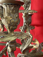 Load image into Gallery viewer, Antique 19th Century Candelabra Lamps, Brass on Heavy Marble 31” Tall
