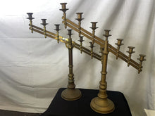 Load image into Gallery viewer, PAIR OF VINTAGE ORNATE BRASS 7 CANDLE ADJUSTABLE CANDELABRA ALTER/CHURCH/WEDDING
