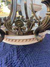 Load image into Gallery viewer, Vintage Large Bronze &amp; Alabaster pendant Chandelier
