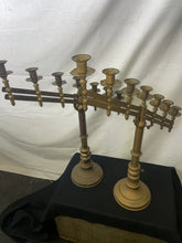 Load image into Gallery viewer, PAIR OF VINTAGE ORNATE BRASS 7 CANDLE ADJUSTABLE CANDELABRA ALTER/CHURCH/WEDDING
