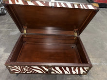 Load image into Gallery viewer, Unique vintage Coffee Table trunk With Zebra Pattern And Horns For Legs
