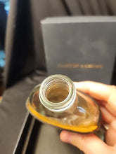 Load image into Gallery viewer, J.M. The Original Glass Flask Genuine Leather 6 3/4 Oz Brass Lid &amp; Funnel CIB
