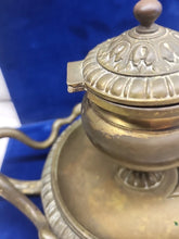Load image into Gallery viewer, Vintage Solid Brass Double Lidded Ink Well Ink Holder with Snake Handle Accents
