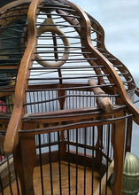 Load image into Gallery viewer, Beautiful and unique Vintage Hanging Wood Inlaid And Metal Birdcage W/ Stand 80”

