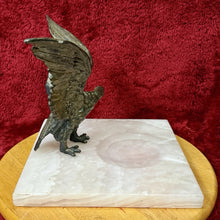 Load image into Gallery viewer, Vintage Metal Cast Eagle on Pink quartz Base Ashtray, 14lbs Rare
