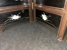 Load image into Gallery viewer, CHINESE 4 PANEL COROMANDEL BLACK LAQUERED SCREEN WITH MOTHER OF PEARL OVERLAY!!
