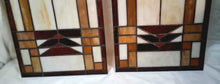 Load image into Gallery viewer, Vintage Prairie Style Stained Glass Window Panels Pair Frank Lloyd Wright Style
