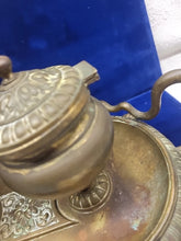Load image into Gallery viewer, Vintage Solid Brass Double Lidded Ink Well Ink Holder with Snake Handle Accents
