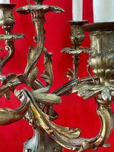 Load image into Gallery viewer, Antique 19th Century Candelabra Lamps, Brass on Heavy Marble 31” Tall
