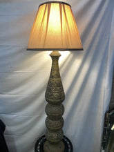 Load image into Gallery viewer, Antique Pierced Brass Floor Lamp Moroccan, Moorish, Syrian 49” Tall
