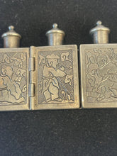 Load image into Gallery viewer, antique Qing Dynasty hallmarked sterling silver, 4 section, traveling hinged or folding snuff and opium box set from China
