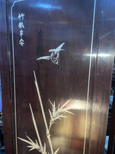 Load image into Gallery viewer, CHINESE 4 PANEL COROMANDEL BLACK LAQUERED SCREEN WITH MOTHER OF PEARL OVERLAY!!
