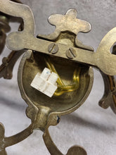 Load image into Gallery viewer, Pair of mid century brass wall appliques - double lights

