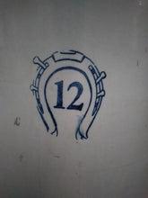 Load image into Gallery viewer, Large Antique Horseshoe 12 Gallon Stoneware Crock 18”
